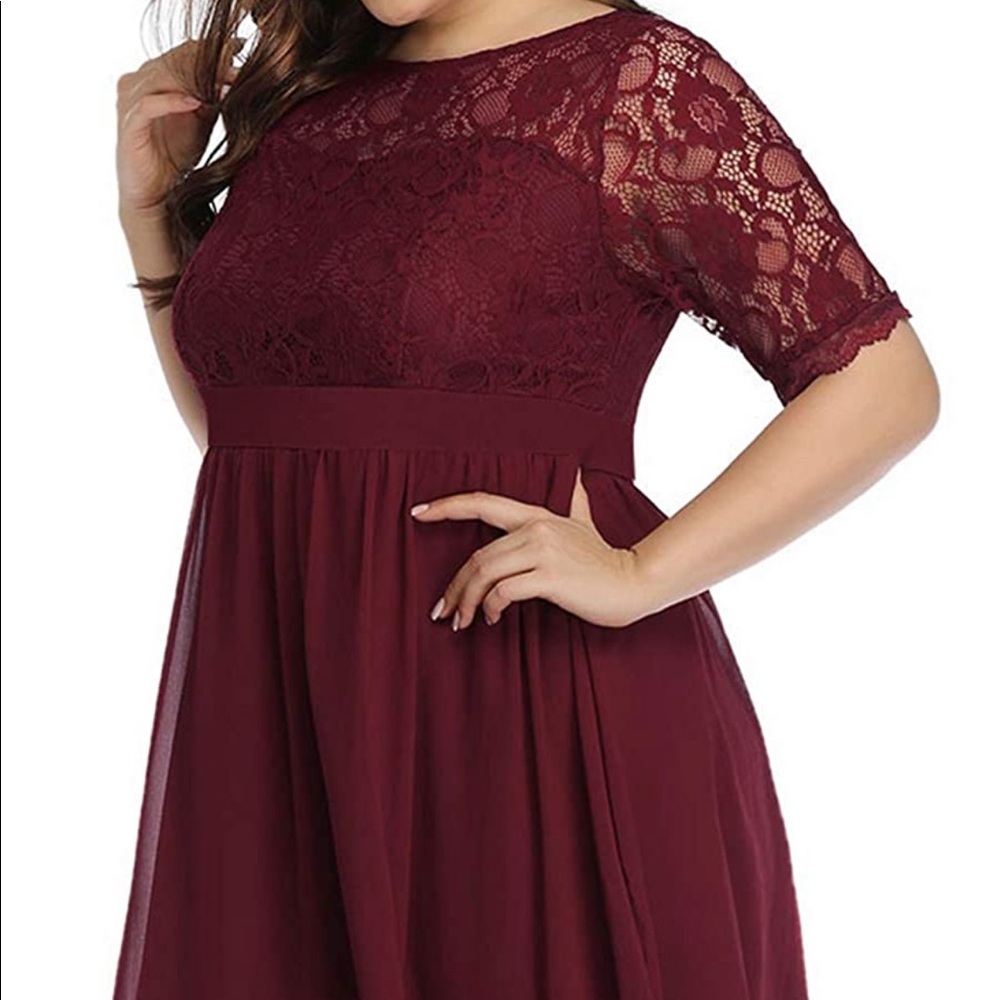 Mid length burgundy bridesmaid dress
